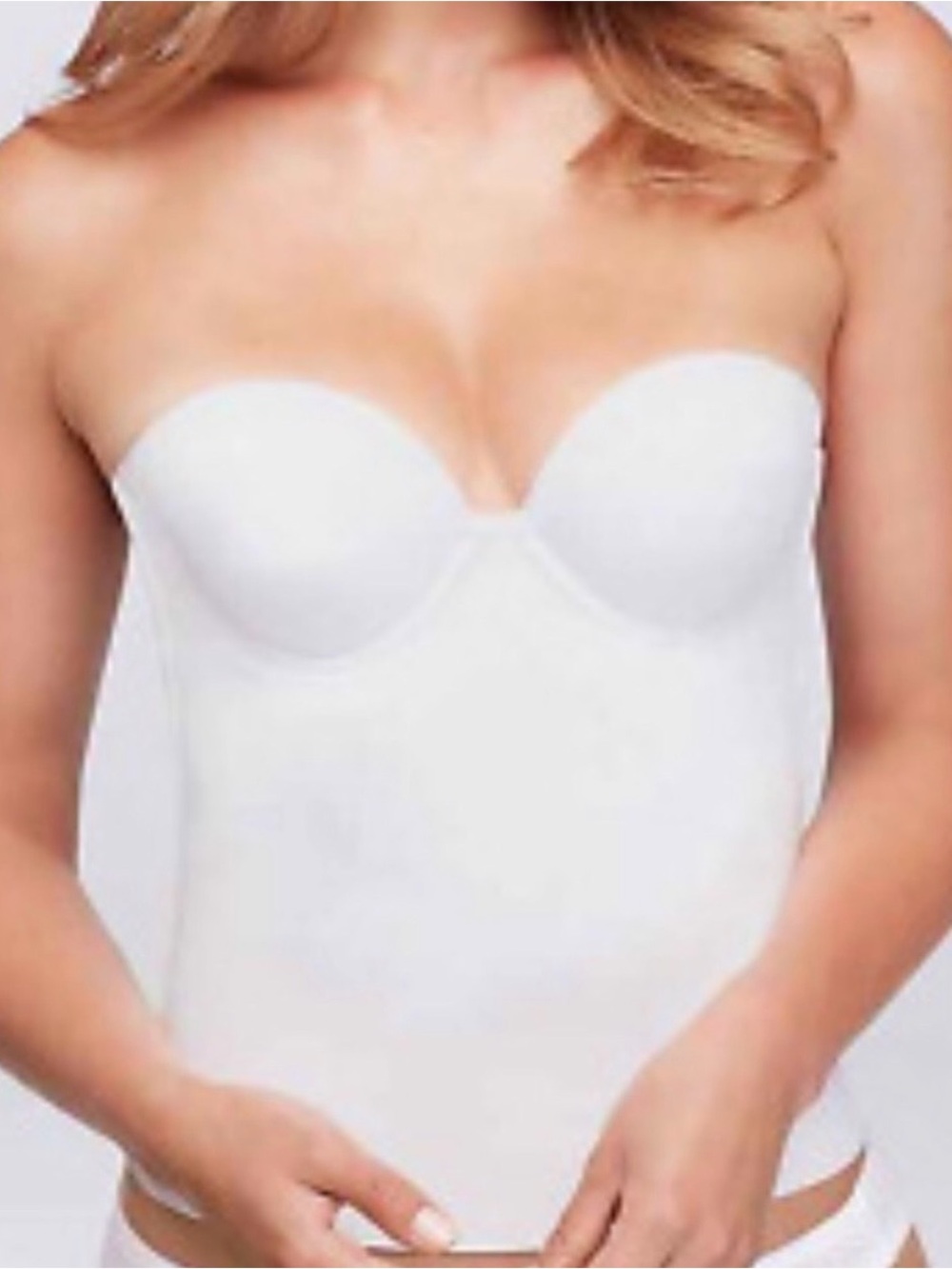 Felina White Strapless Seamless Longline Bustier Corset Underwire Padded Bra 34B